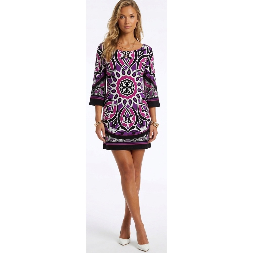 Nicole by Nicole Miller Purple Geometric Medallion Print Shift‎ Dress Large